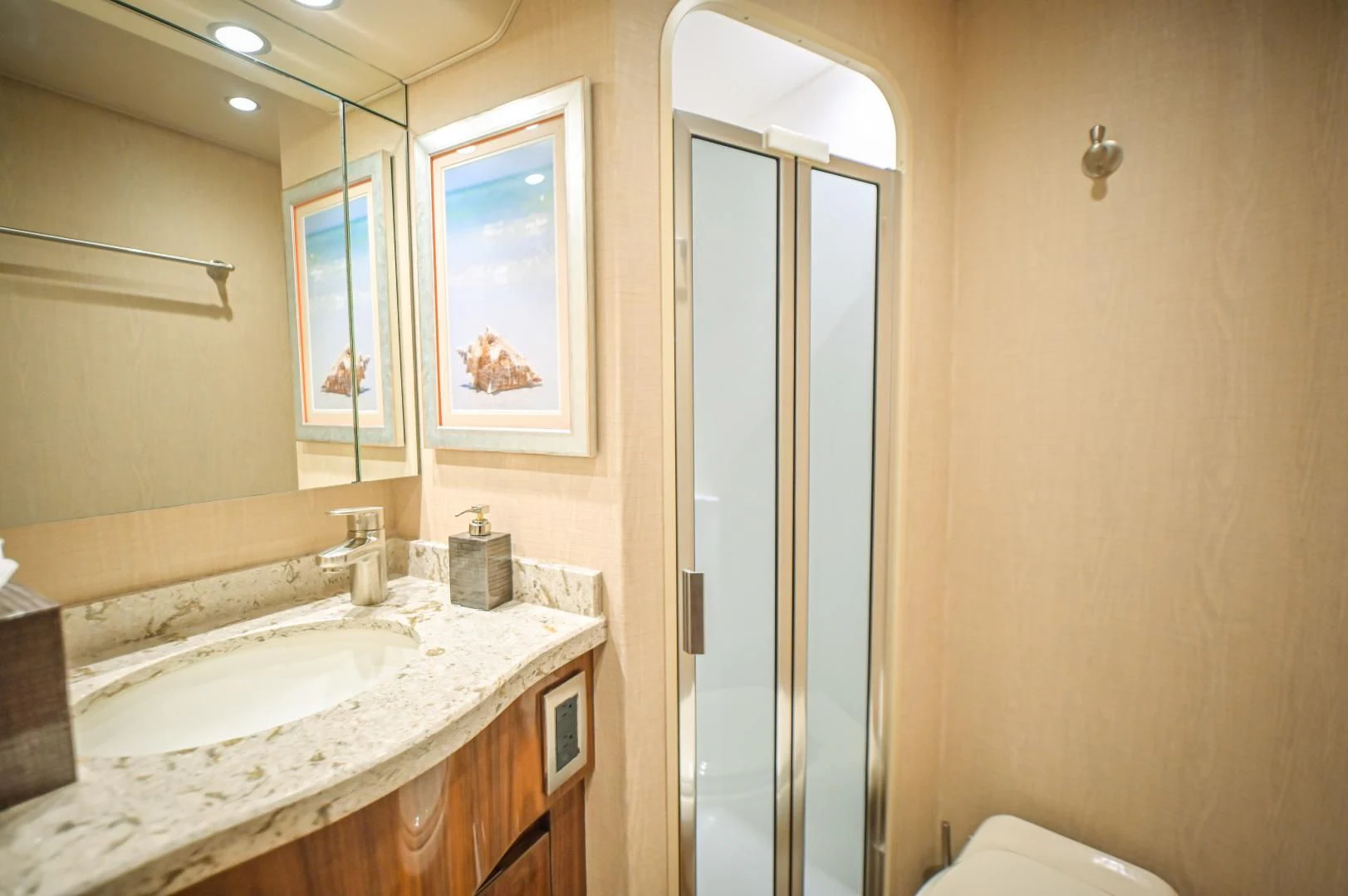 a bathroom with a sink and a mirror aboard GALATI  TRADE Yacht for Sale