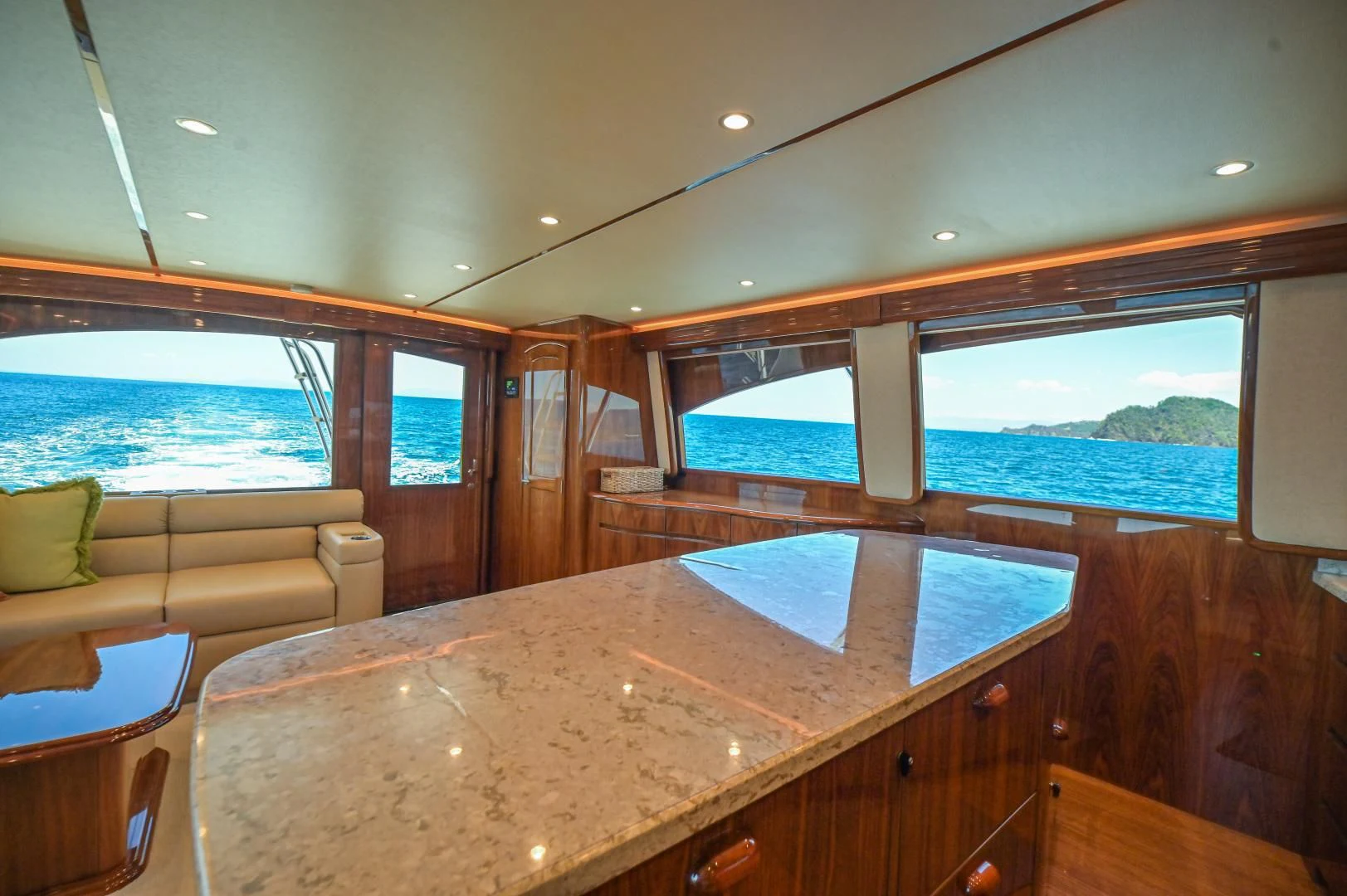 a large kitchen with a large island aboard GALATI  TRADE Yacht for Sale