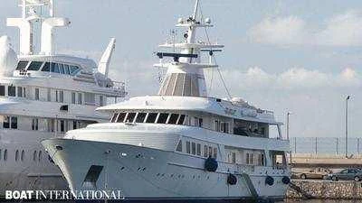a large ship docked aboard ASTARTE II Yacht for Sale