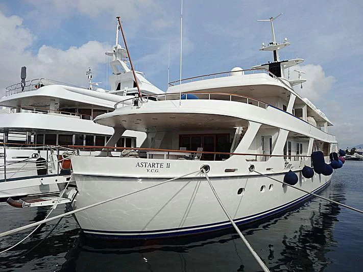 a boat docked in the water aboard ASTARTE II Yacht for Sale