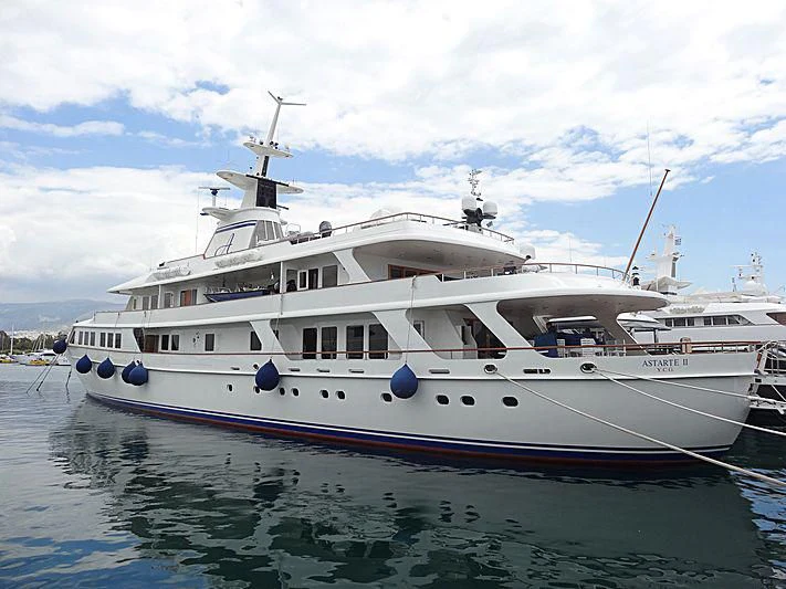 a large white boat in the water aboard ASTARTE II Yacht for Sale