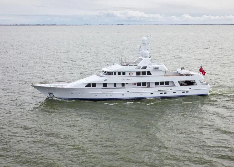 a white yacht in the water aboard HALCYON Yacht for Sale