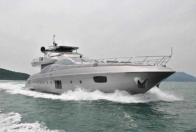 a large white boat in the water aboard G Yacht for Sale