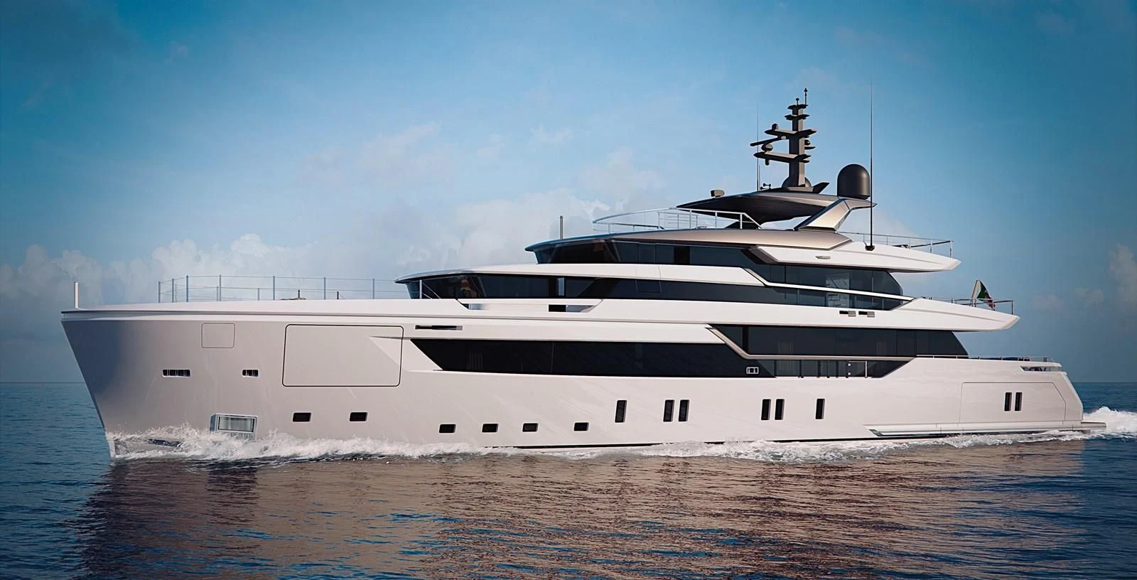 a large white boat in the water aboard CLOUD 9 Yacht for Sale