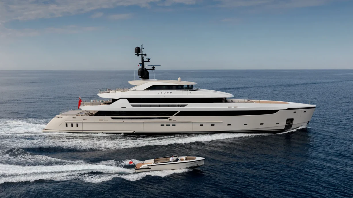 a white yacht in the water aboard CLOUD 9 Yacht for Sale