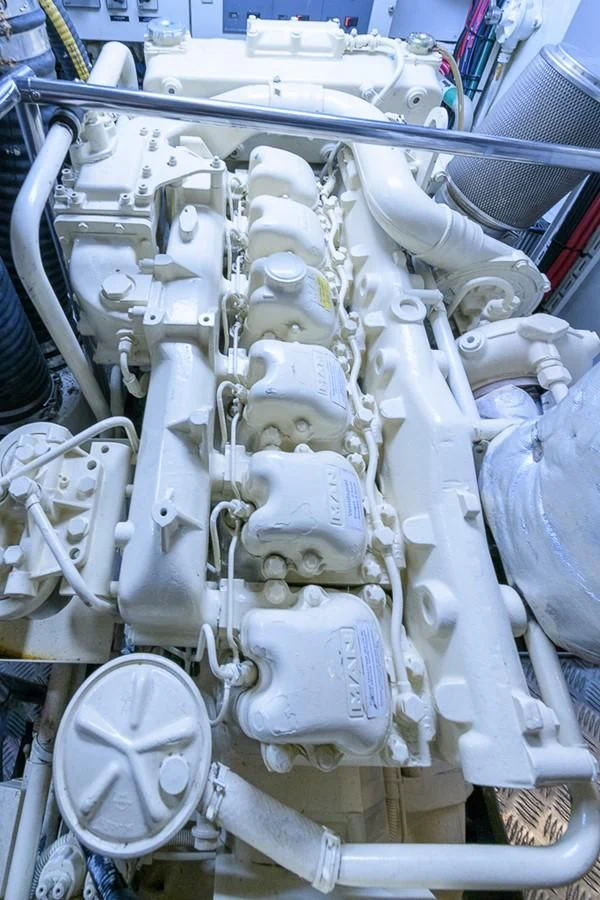a close-up of a car engine aboard CRYSTAL Yacht for Sale