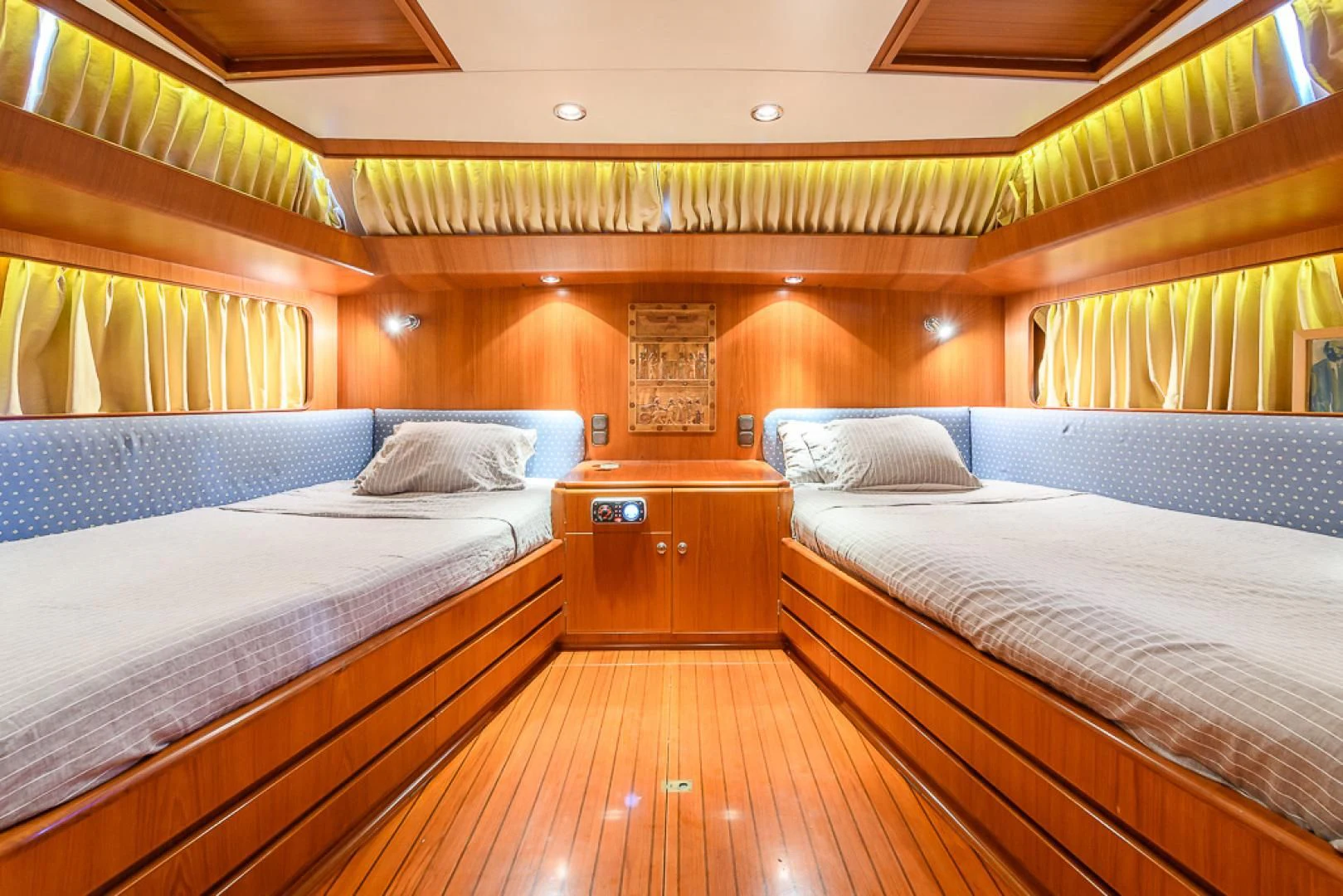 a room with two beds aboard CRYSTAL Yacht for Sale