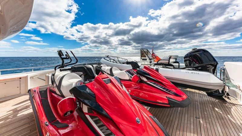 a boat on a dock aboard BLUE TIME Yacht for Sale