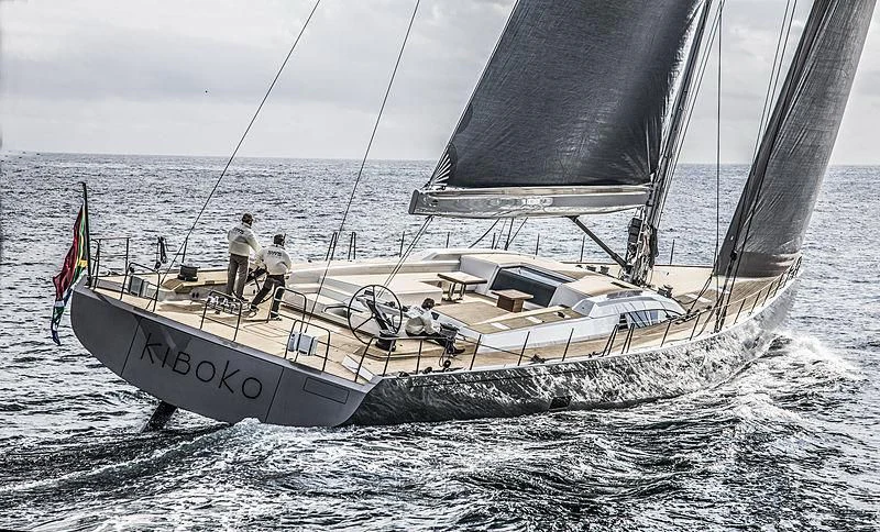 a couple of people sailing on a boat aboard KIBOKO TRES Yacht for Sale