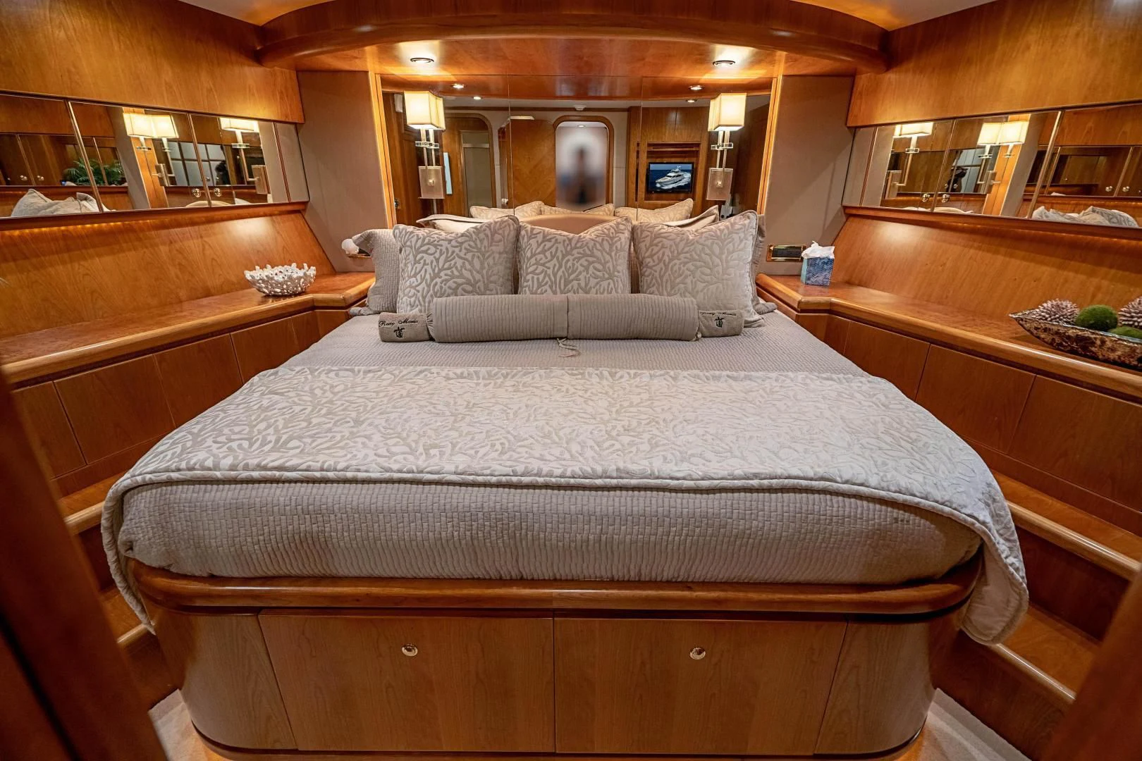 a large bed in a room aboard ROXY MARIA Yacht for Sale