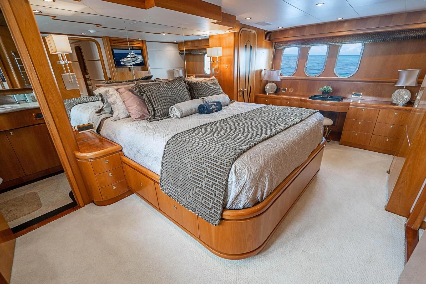 a large bed in a room aboard ROXY MARIA Yacht for Sale