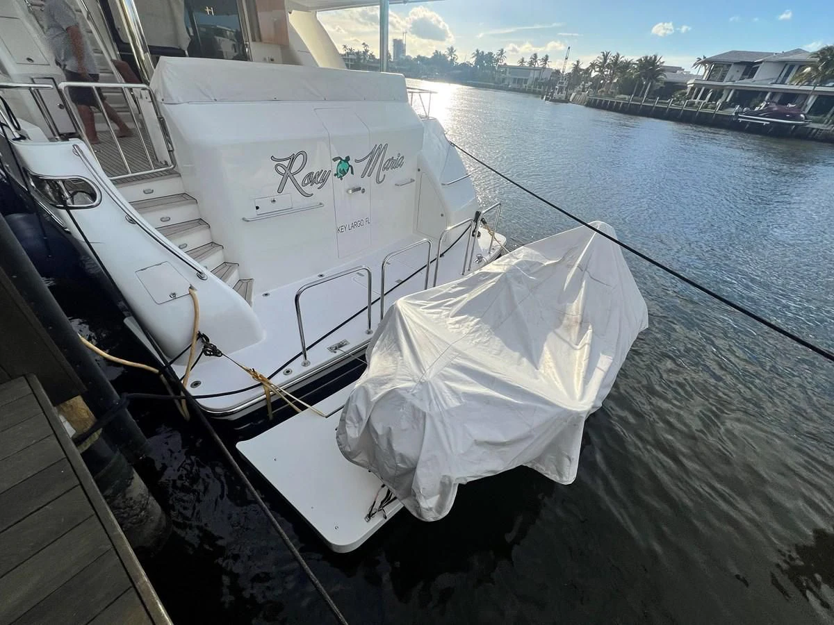 a boat with a white sheet on it aboard ROXY MARIA Yacht for Sale