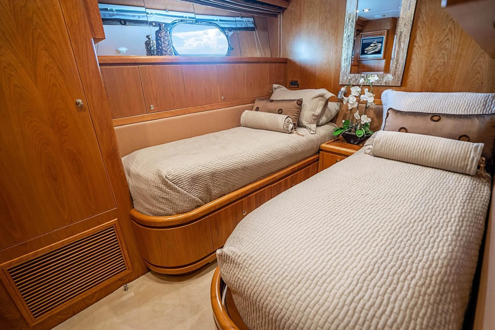 a room with two beds aboard ROXY MARIA Yacht for Sale