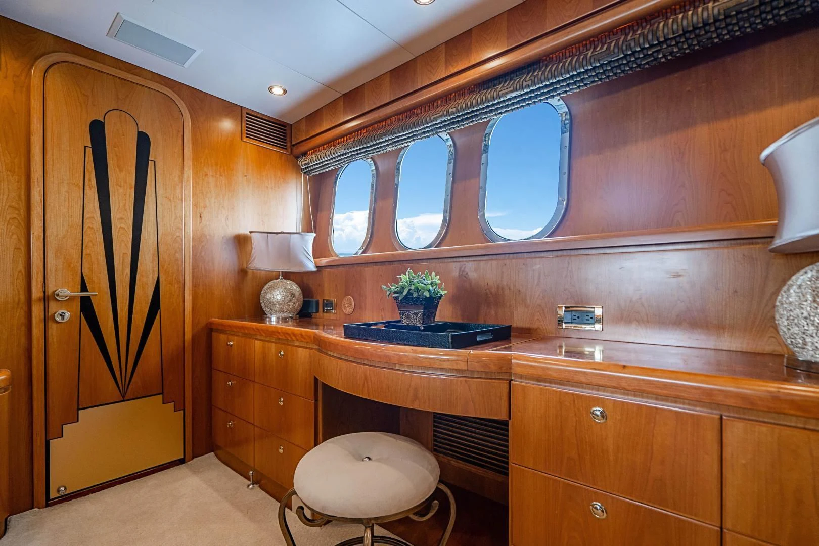 a bathroom with a wood cabinet aboard ROXY MARIA Yacht for Sale