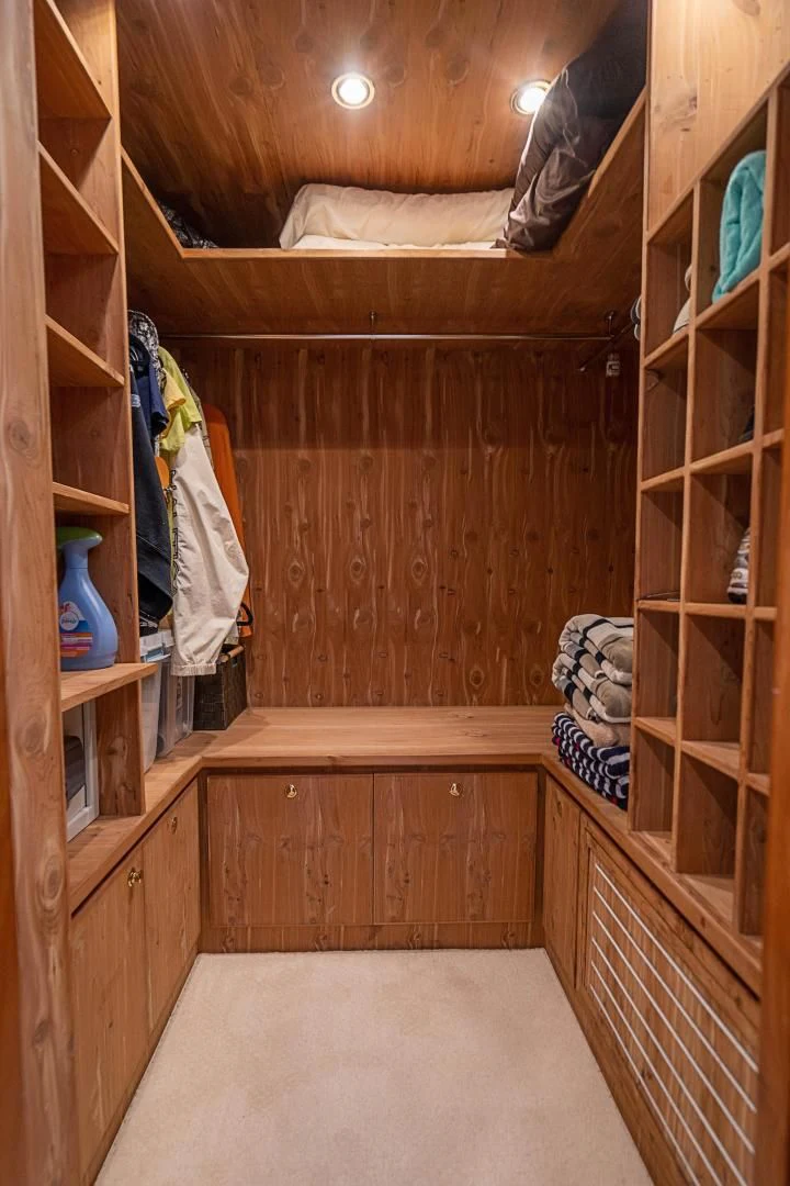 a room with a wood bunk bed aboard ROXY MARIA Yacht for Sale