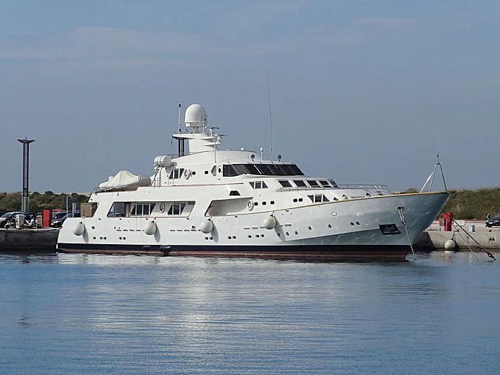 a large white boat aboard SOMETHING COOL Yacht for Charter