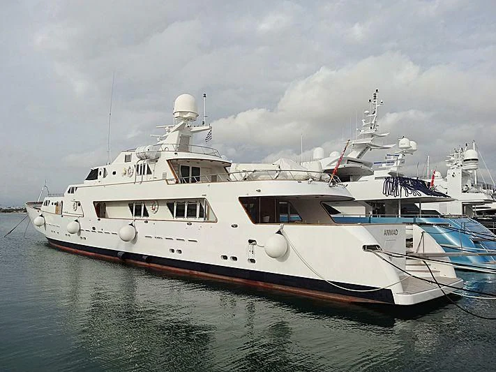 a large white boat in the water aboard SOMETHING COOL Yacht for Charter