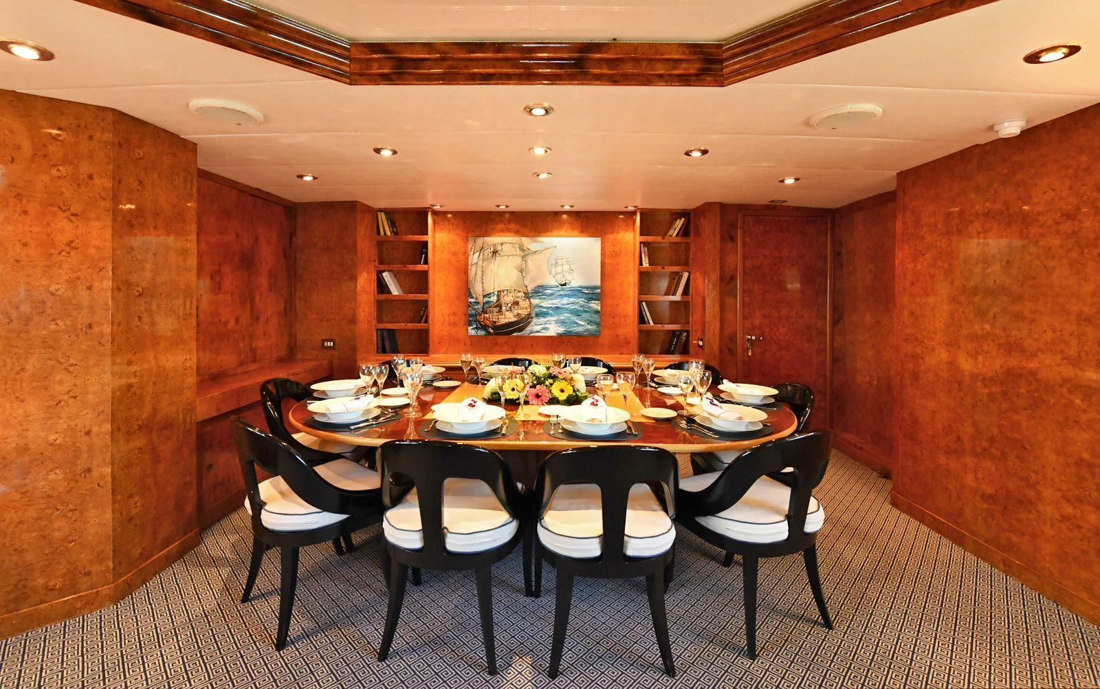 a dining table set for a meal aboard SOMETHING COOL Yacht for Charter