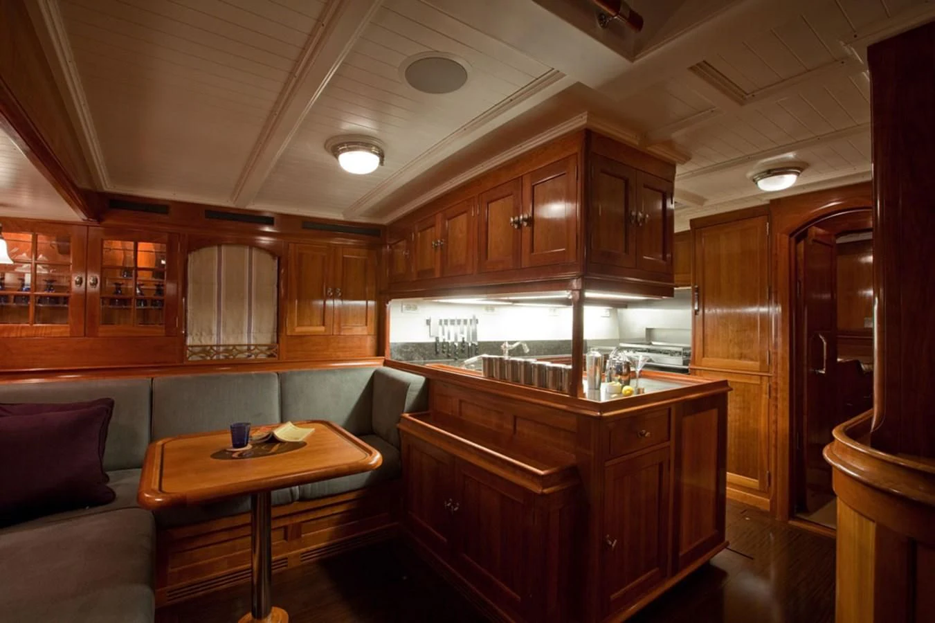 a kitchen and living room aboard URIEL Yacht for Sale