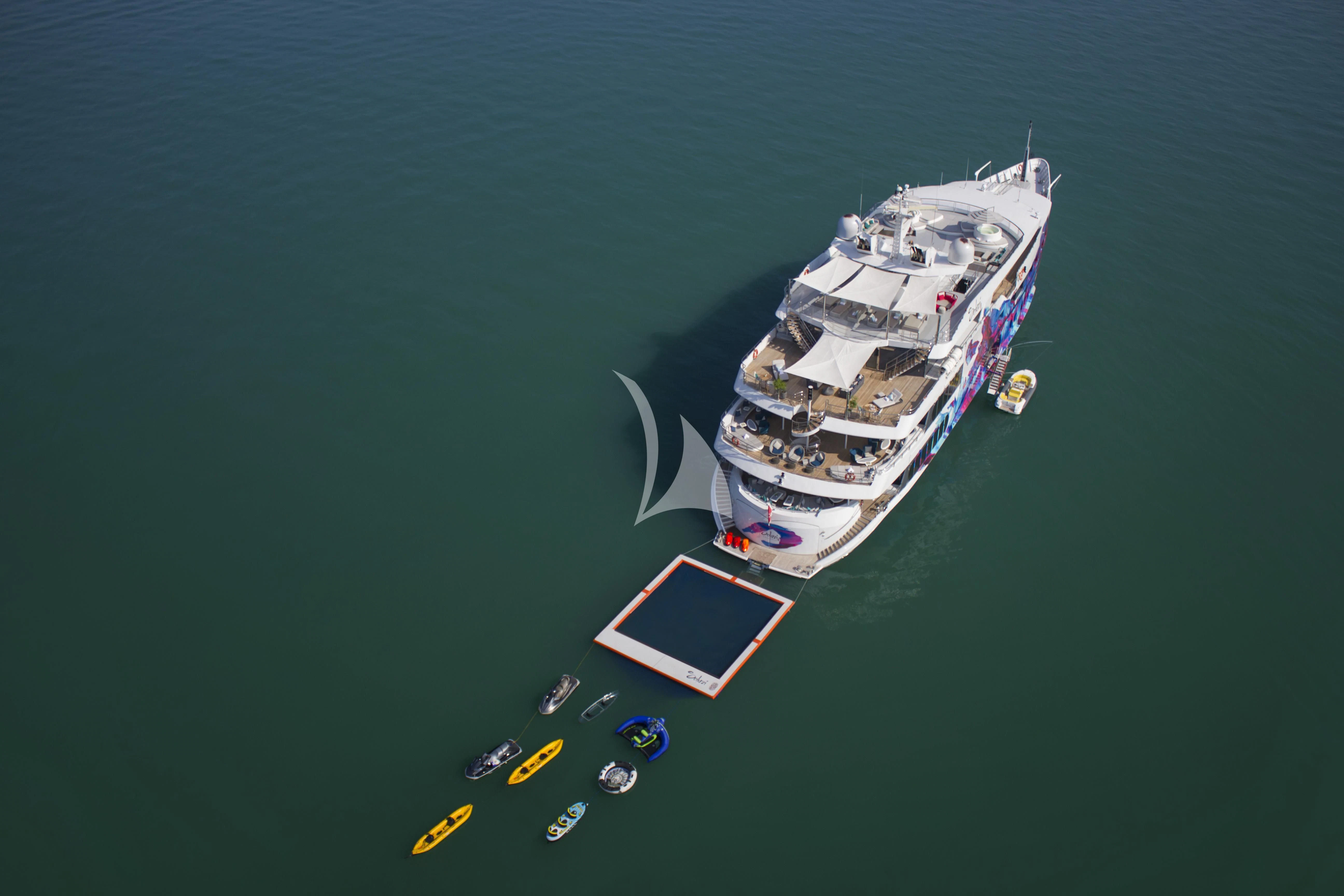 a high angle view of a ship aboard SALUZI Yacht for Charter