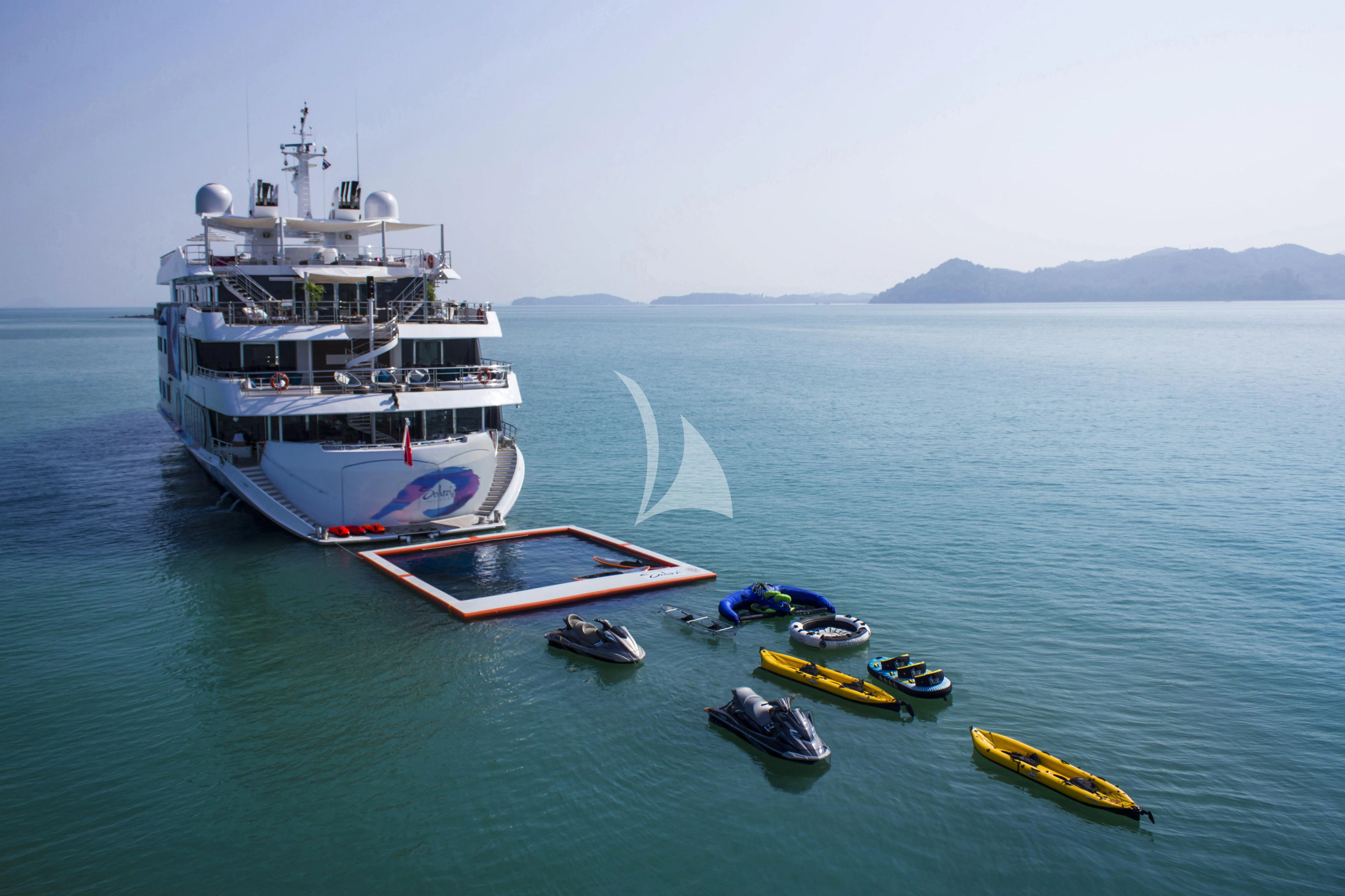 a large ship in the water aboard SALUZI Yacht for Charter