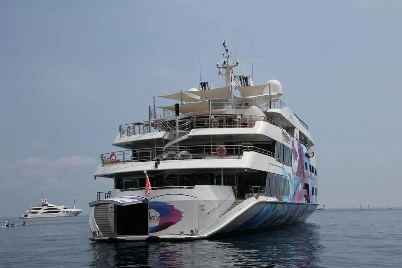 a large boat in the water aboard SALUZI Yacht for Charter