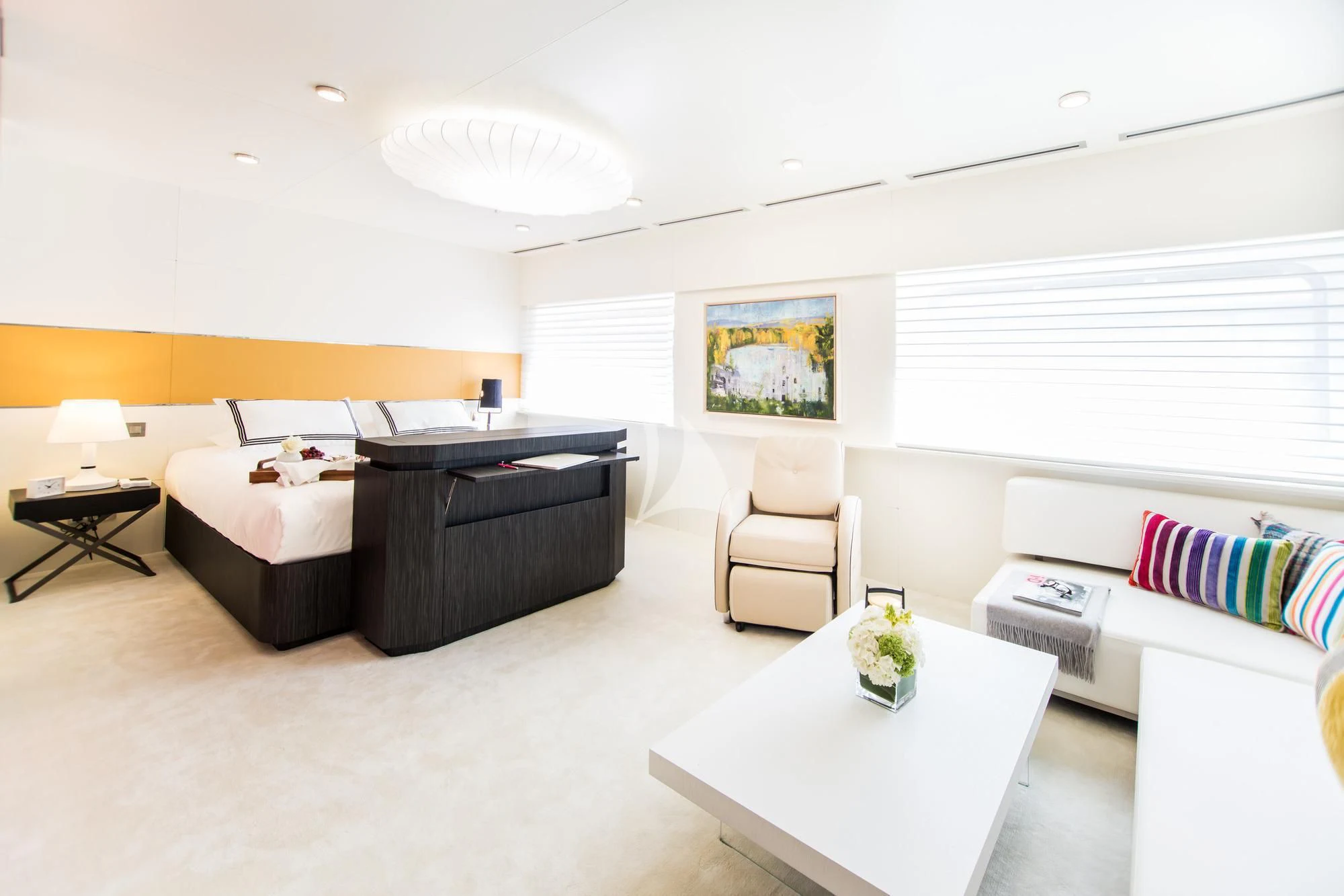 a modern looking living room aboard SALUZI Yacht for Charter