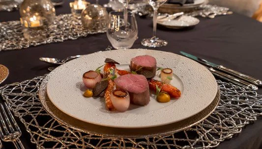 a plate of food aboard SCOTT FREE Yacht for Charter