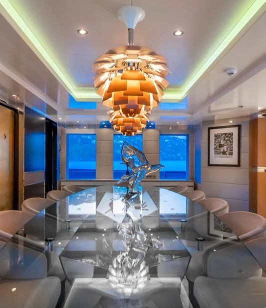a chandelier from the ceiling aboard SCOTT FREE Yacht for Charter