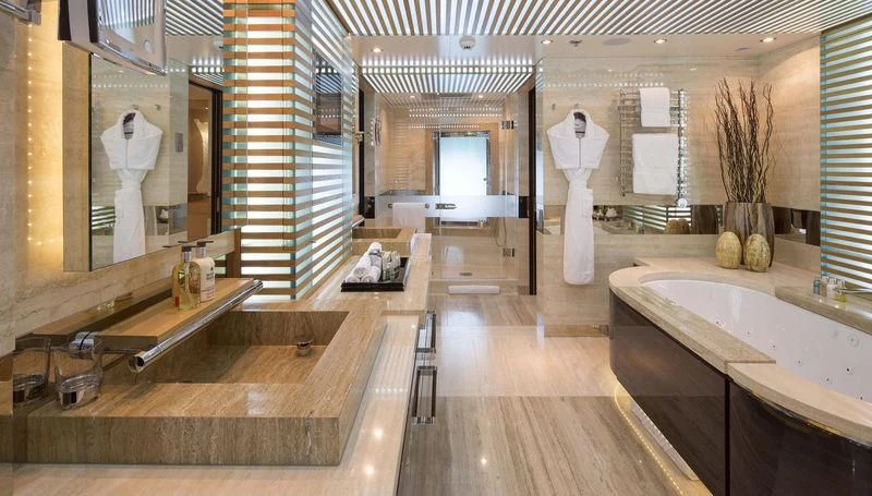 a bathroom with a large tub aboard SCOTT FREE Yacht for Charter