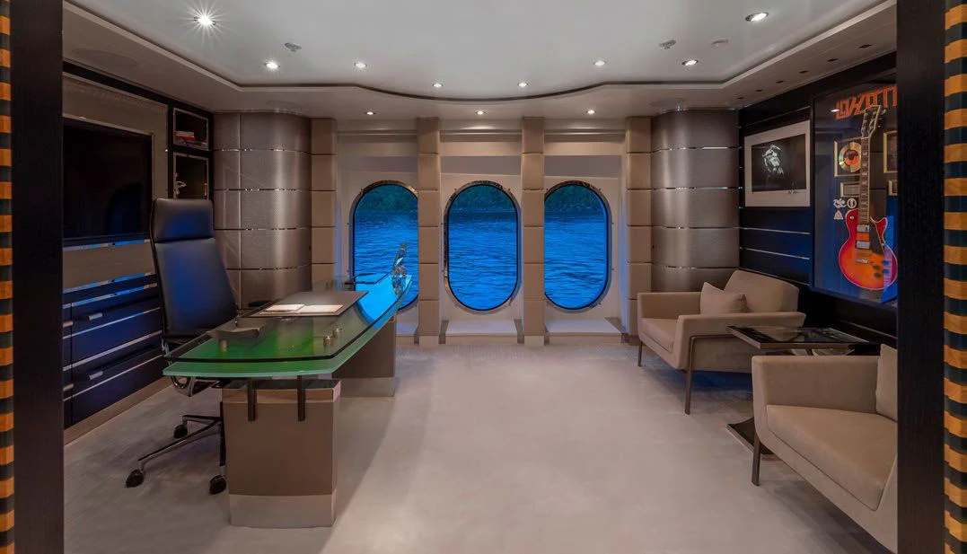 a pool table in a room aboard SCOTT FREE Yacht for Charter