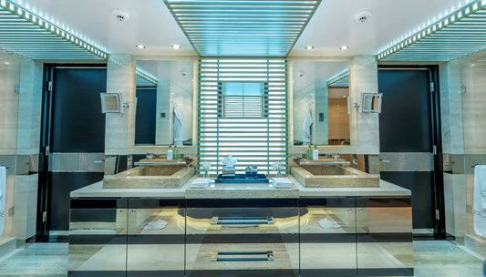 a bathroom with a large countertop aboard SCOTT FREE Yacht for Charter