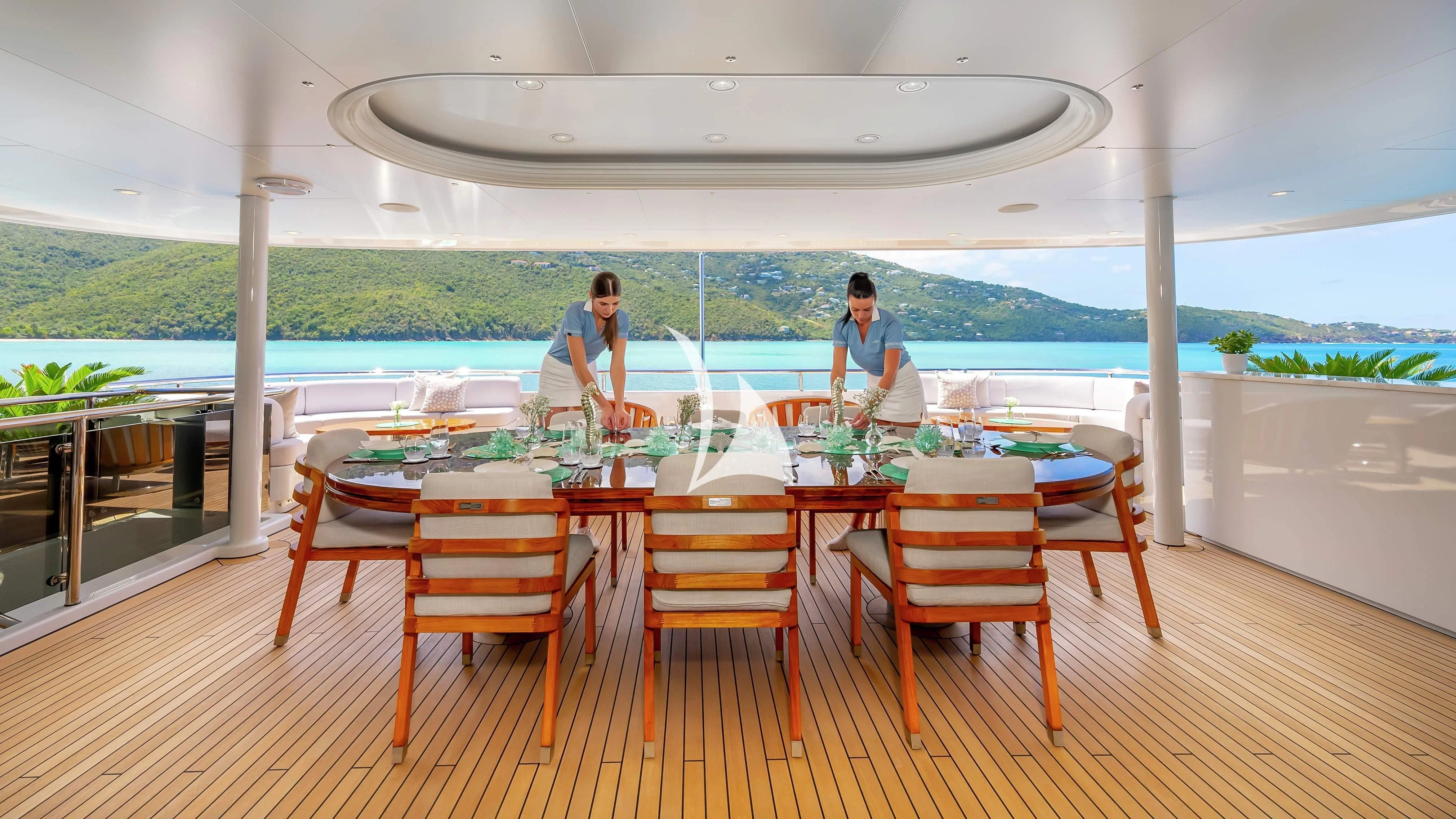 a table set for a meal aboard SCOTT FREE Yacht for Charter