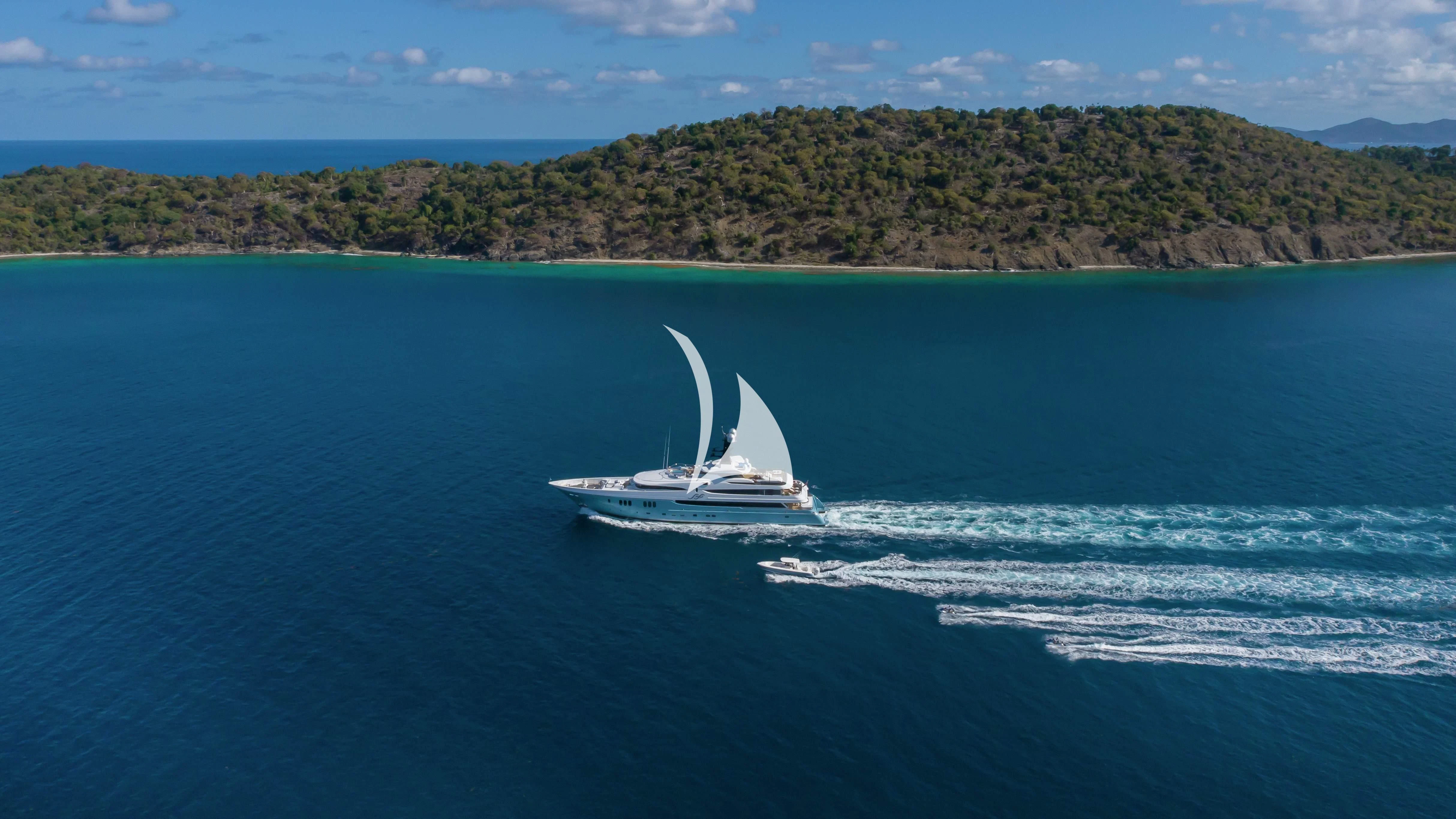 a white boat on the water aboard SCOTT FREE Yacht for Charter