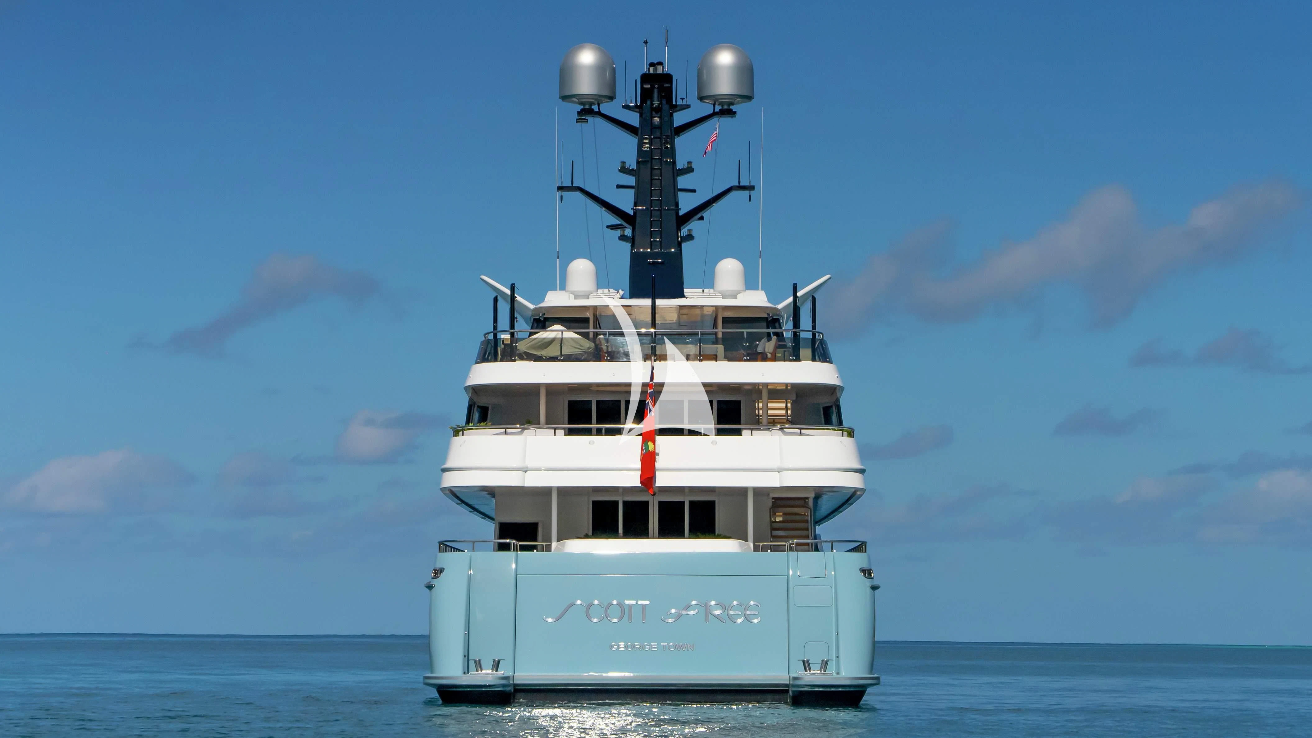 a white ship in the water aboard SCOTT FREE Yacht for Charter