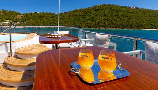 a table with drinks on it aboard SCOTT FREE Yacht for Charter