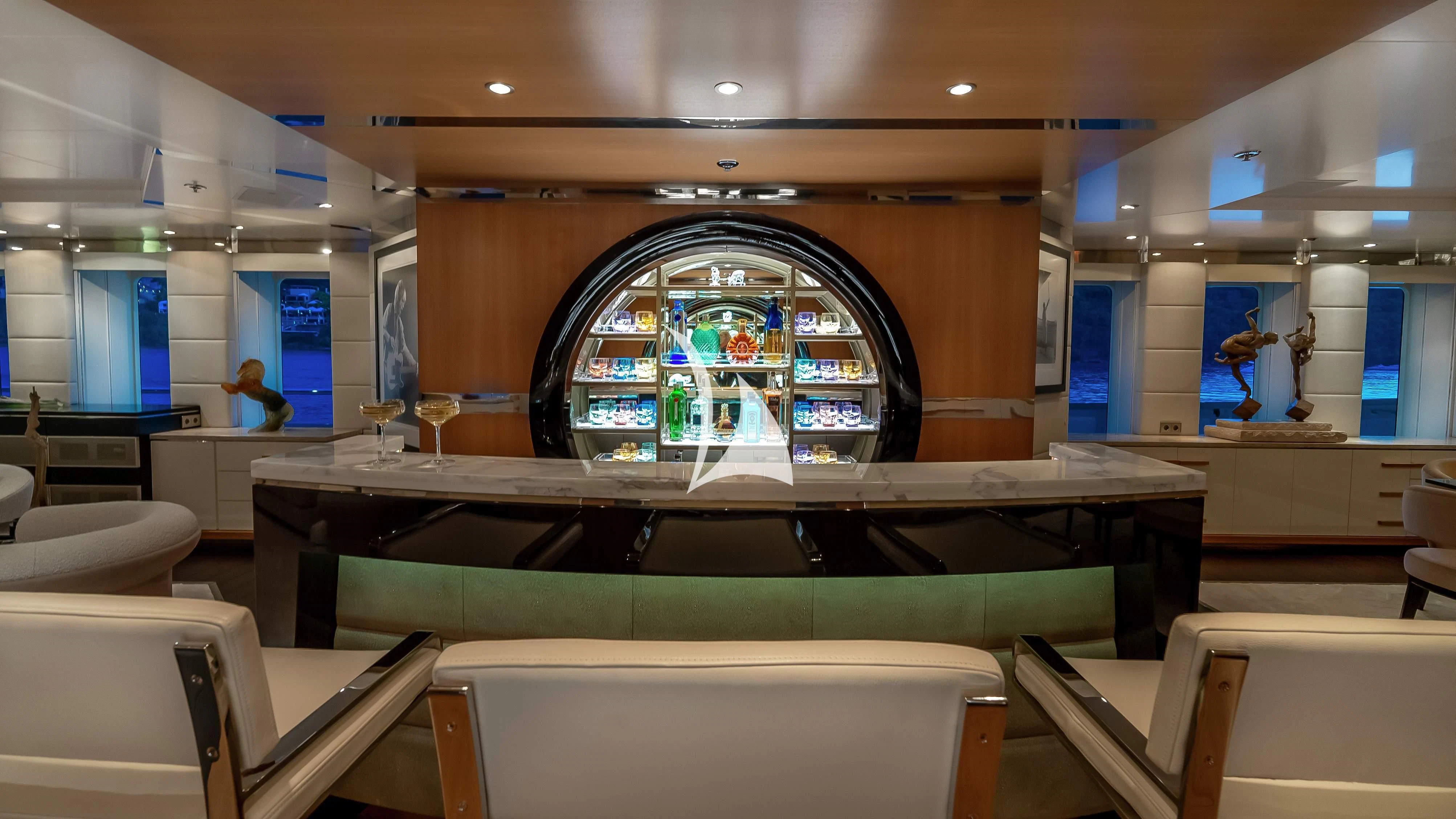 a room with a large window aboard SCOTT FREE Yacht for Charter