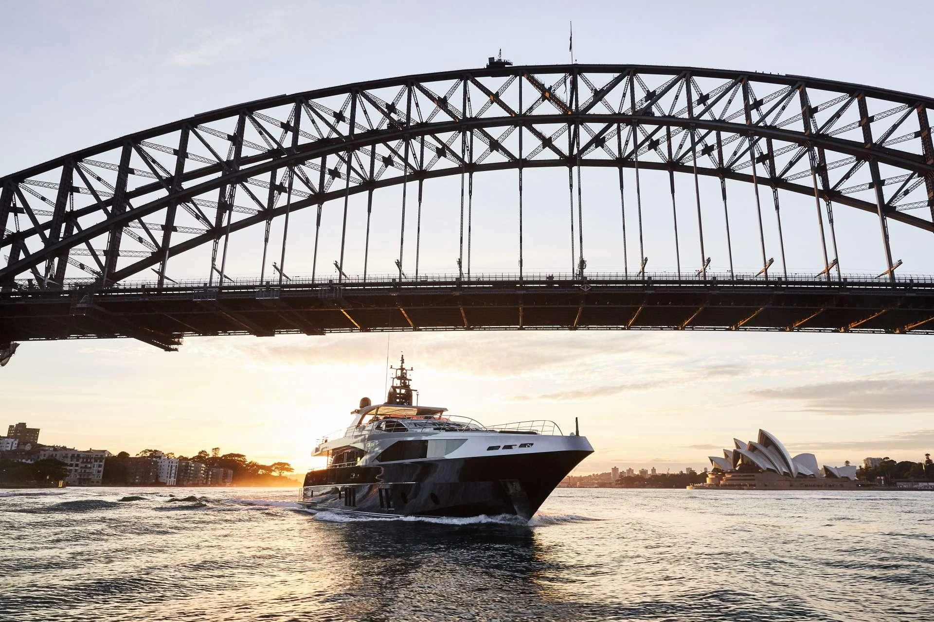 a large bridge over a body of water aboard GHOST II Yacht for Sale