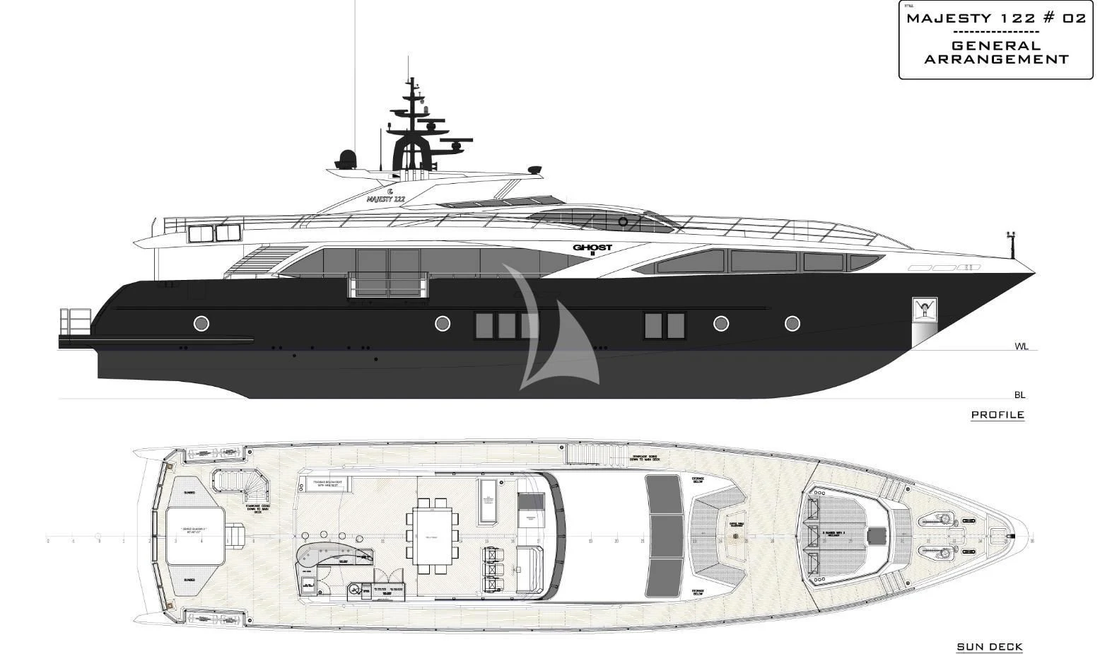 diagram, engineering drawing aboard GHOST II Yacht for Sale