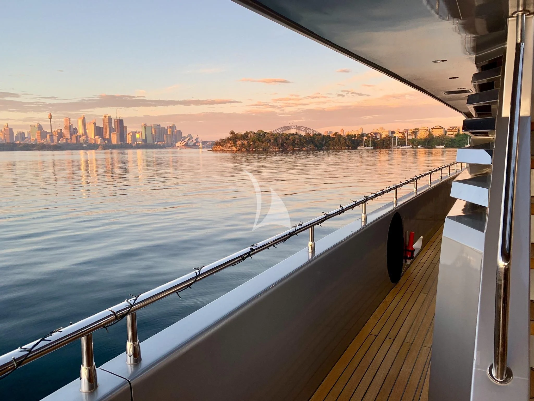 a view of a city from a boat aboard GHOST II Yacht for Sale