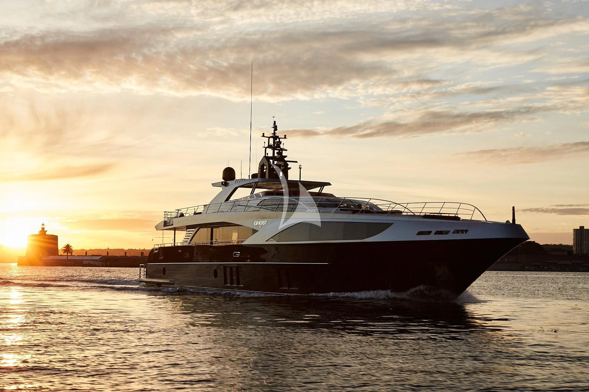 a boat in the water aboard GHOST II Yacht for Sale