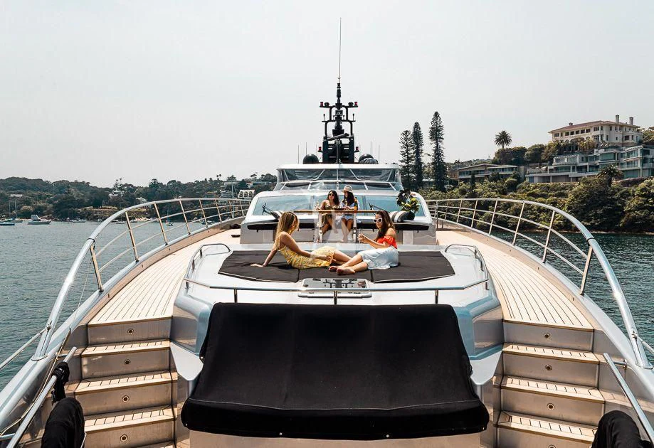a group of people on a boat aboard GHOST II Yacht for Sale