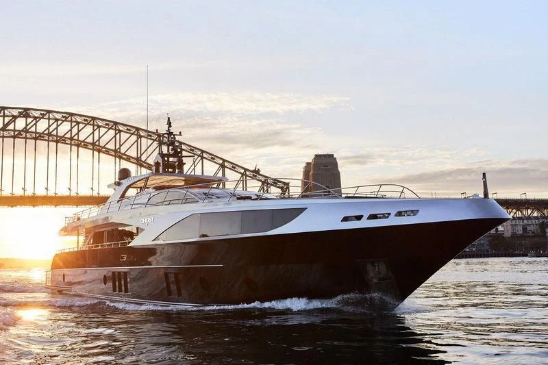 a large boat in the water aboard GHOST II Yacht for Sale