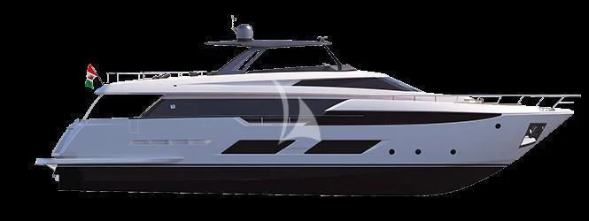 a white yacht with a flag on the front aboard PIOLA Yacht for Sale