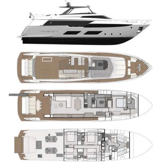 diagram, engineering drawing aboard PIOLA Yacht for Sale