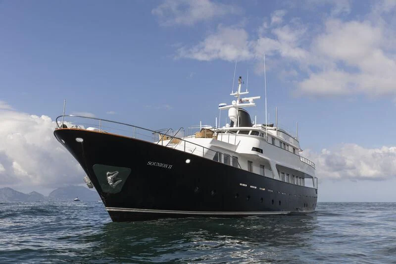 a large ship in the water aboard SOUNION II Yacht for Sale