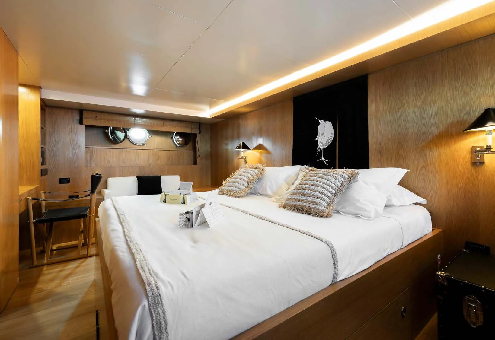 a room with two beds aboard SOUNION II Yacht for Sale