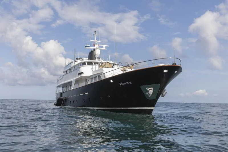 a large ship in the water aboard SOUNION II Yacht for Sale