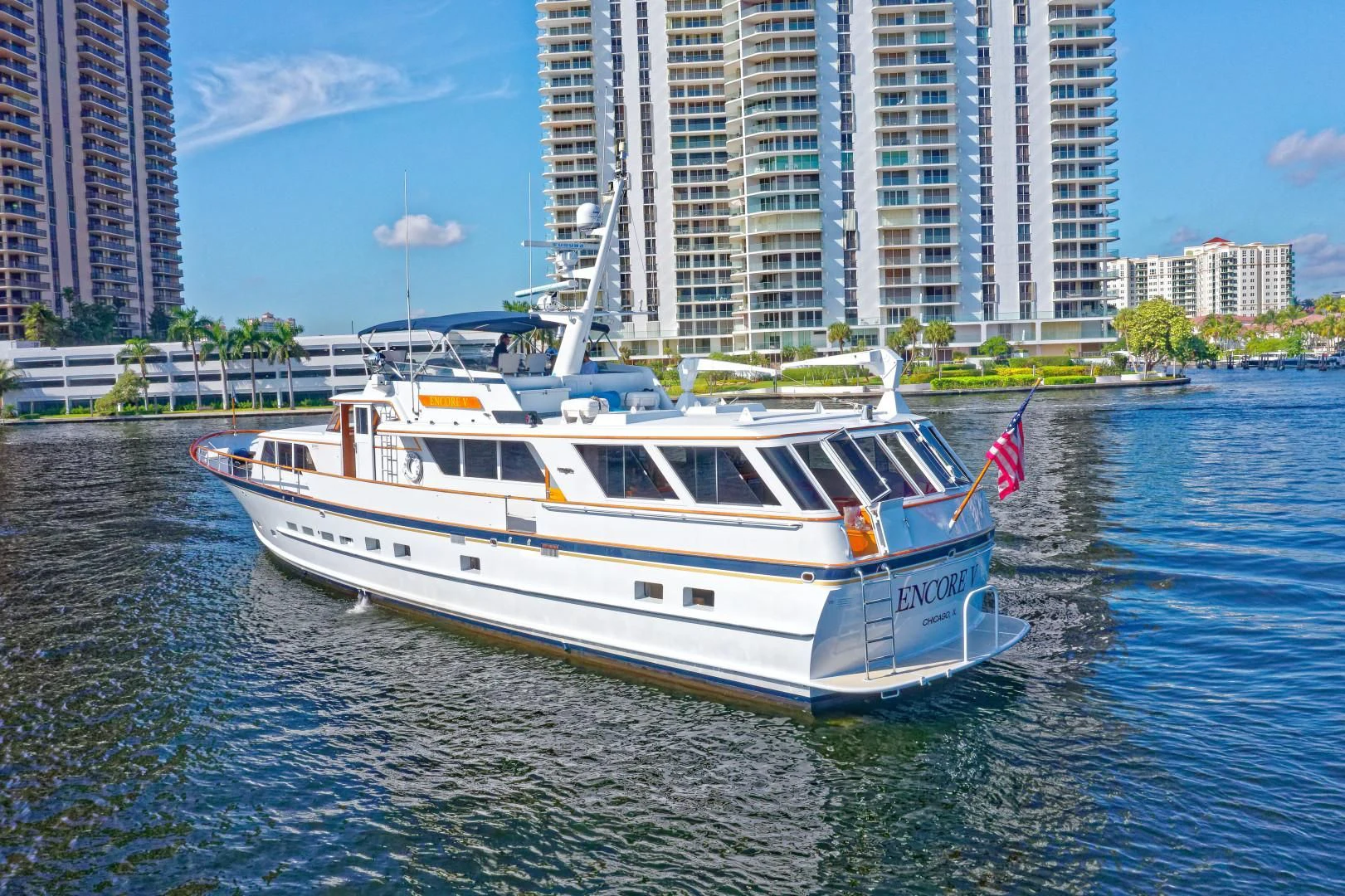 a boat on the water aboard ENCORE V Yacht for Sale