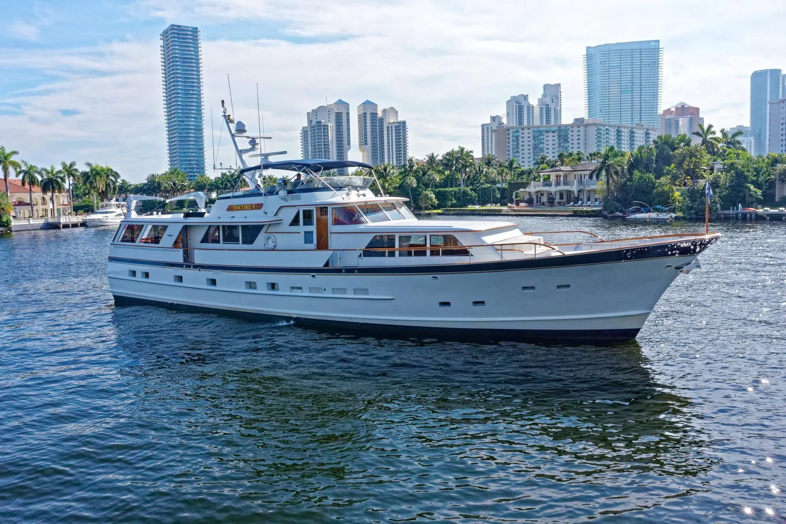 a boat on the water aboard ENCORE V Yacht for Sale